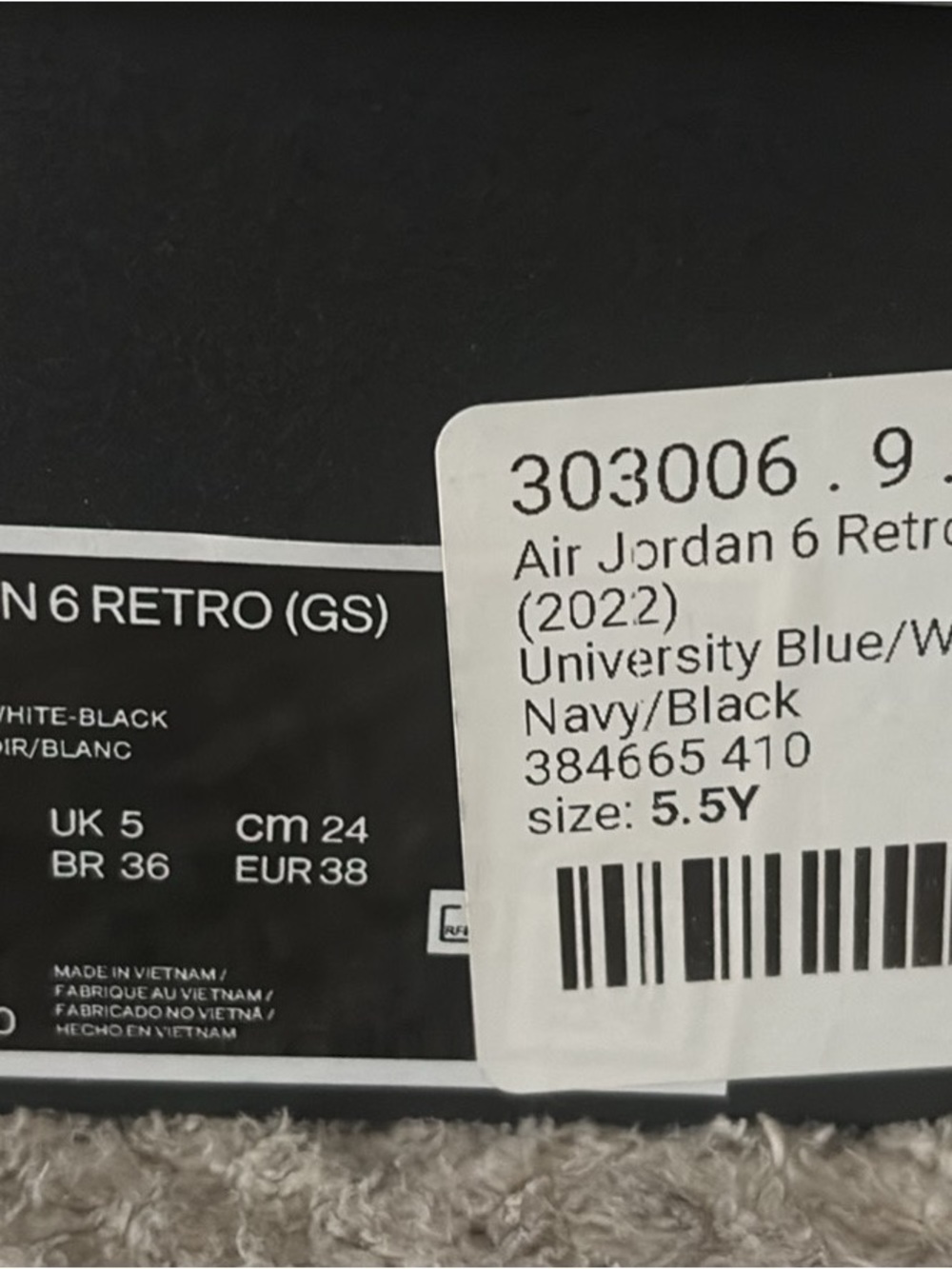Jordan Air Jordan 6 Retro (GS) University Blue Navy/Black Sneakers